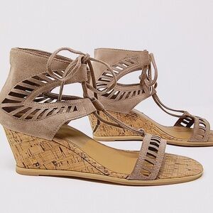 Dolce Vita Loraine Ghillie Beige Lace-Up Gladiator Wedges